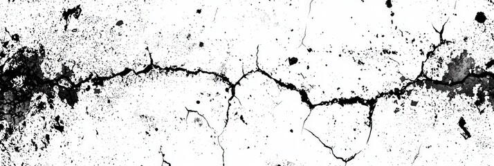 Fototapeta premium A textured surface displays a network of bold black cracks against a stark white backdrop, creating an intriguing abstract composition rich in detail