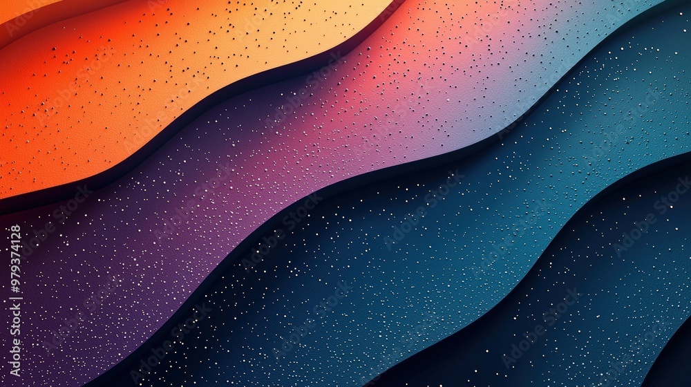 Aufkleber This artwork showcases a dynamic arrangement of wavy layers in various warm and cool tones, enhanced with a subtle glitter texture, creating depth and visual interest