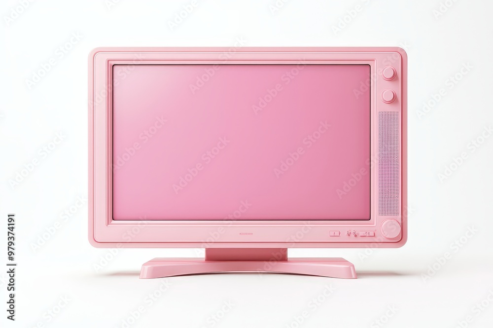Poster the retro-style pink television sits on a sleek base, its smooth surface reflecting a soft light. th