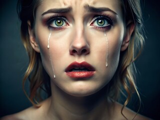 Young woman with tears streaming down her pale face, mouth agape in stunned silence, taken aback by devastating