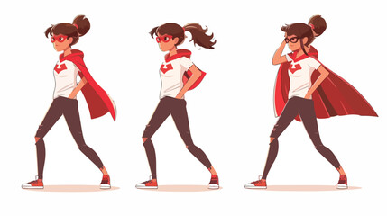 Teenager Girl in Red Glasses Acting Like Superhero