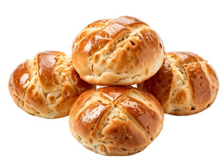 Fresh hot cross buns over white background.
