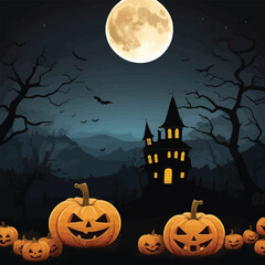 Fototapeta premium Halloween best hunted house graphic with mid night forest horror illustration
