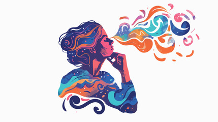 Thinking Something Over - Mixed Media Flat Vector Illustration