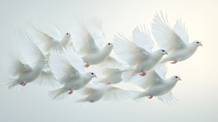 A serene scene of white doves in flight, perfect for Thanksgiving and Halloween themed designs. Ample copy space for messages of gratitude or spooky themes.