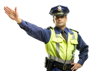 Police officer directing traffic, isolated on transparent background