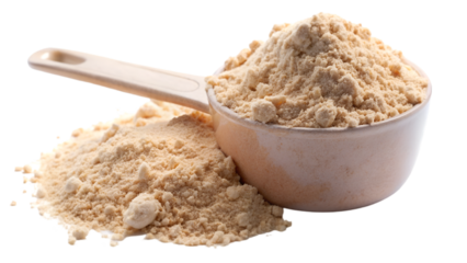 Protein powder in scoop, isolated on transparent background
