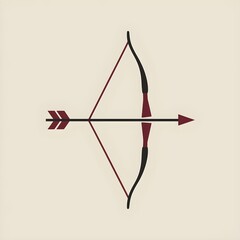 Fototapeta premium Minimalist 2D Illustration of Bow and Arrows in Static Black and Maroon Color Scheme, Modern Artistic Design, Photo