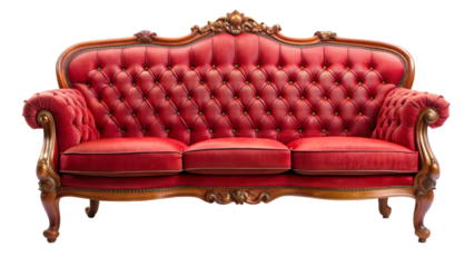 Red vintage sofa isolated on transparent background