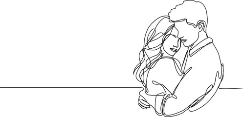 continuous single line drawing of man and woman hugging each other, line art vector illustration