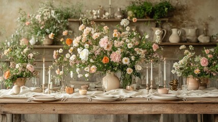 Rustic Table Setting with Floral Arrangements