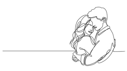 animated continuous single line drawing of man and woman hugging each other, line art animation
