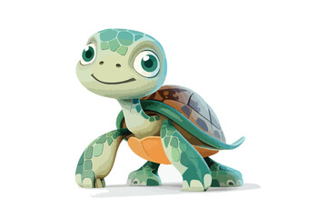 Obraz premium Cute Turtle Cartoon Character Isolated on White Background