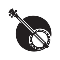 Artistic banjo silhouette with white background