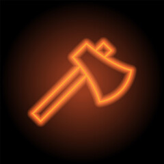 Axe simple icon vector. Flat design. Orange neon on black background