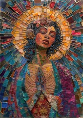 Fototapeta premium Vibrant Mixed Media Mosaic Portrayal of Saint Maria with Rich Colors and Intricate Details