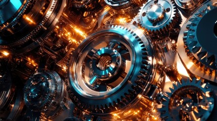 Retro-Futuristic Metallic Gears and Vintage Spacecraft in a Sci-Fi Setting