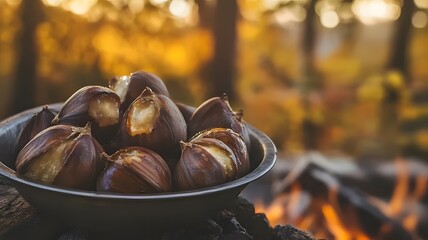 Autumn Fireside Chestnuts, Cozy Forest Backdrop
