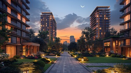 Modern Apartment Buildings at Dusk