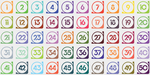 Numbers, 1 to 50 colorful corner circles for kids premium white
