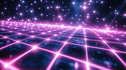 Neon Grids and Geometric Shapes in a Glowing Retro-Futuristic Sci-Fi World