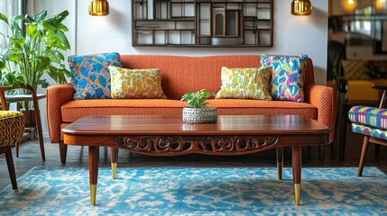 Elegant mahogany coffee table with brass accents