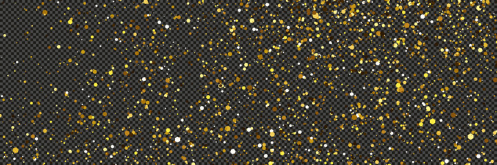 Gold glittering dust with stars on transparent backdrop