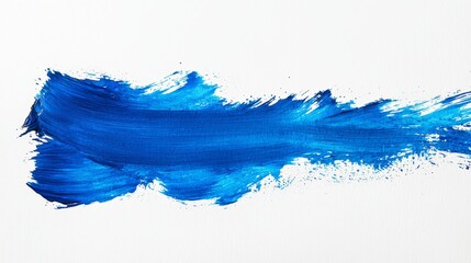 Blue paint brushstroke on white background in abstract design