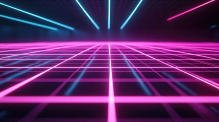 Fototapeta premium Neon Grids and Geometric Shapes in a Glowing Retro-Futuristic Sci-Fi World