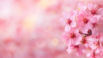 Cherry blossoms in full bloom, set against a soft, bokeh-filled backgroundThe petals are intricately detailed, perfect for seasonal promotions or romantic themes
