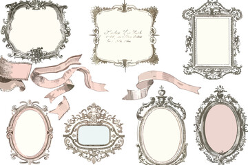 Vintage Frames and Ribbons Single Clipart Isolated on White Background