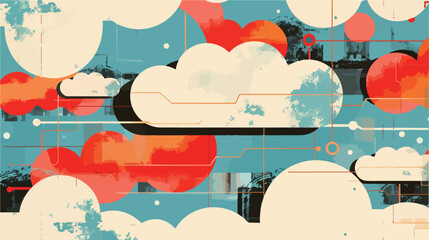 Vintage Style Cloud Computing Poster Flat Vector Isolated