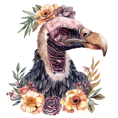 Elegant Vulture Floral Hand-drawn Watercolor Illustration