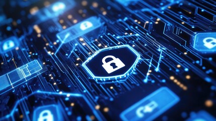 Cybersecurity Background with Digital Locks and Circuitry Patterns