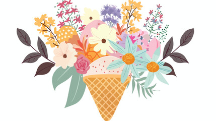 Delicious Waffle Cone Ice Cream with Beautiful Floral Bloom in a scenic Spring Garden