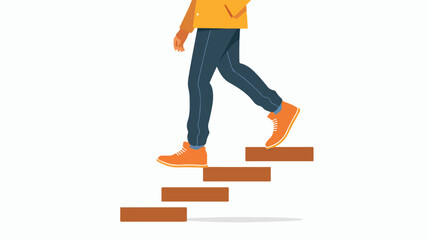 Success Walk: Business Person Climbing Stairs to Achievement in Flat Vector Design on White Background