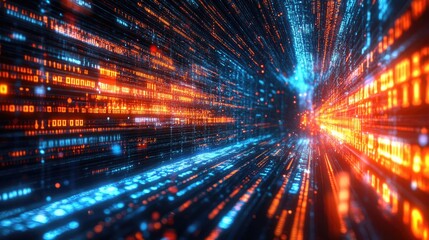 Obraz premium Binary Code and Glowing Digital Firewall Protecting Data