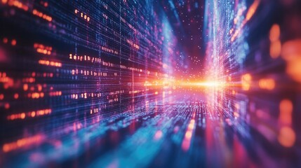 Fototapeta premium Binary Code and Glowing Digital Firewall Protecting Data