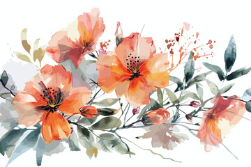 Elegant Watercolor Floral Clipart Composition on White Background