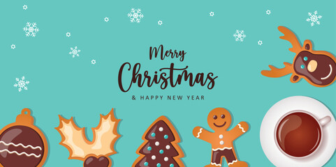 sweet tasty gingerbread cookies and coffee on christmas vector illustration