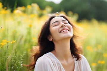 Happily laughing smile adult.