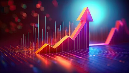 An upward arrow on an isometric 3D chart indicates a bullish stock market trend