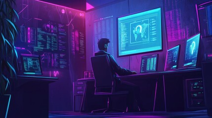 Hacker vs. Defender in a Cybersecurity Battle with Firewalls and Encryption