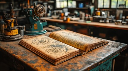 Vintage Book with Mechanical Drawings