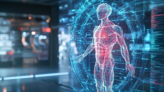 Futuristic Holographic Human Body Clock and Treatment Schedule Display