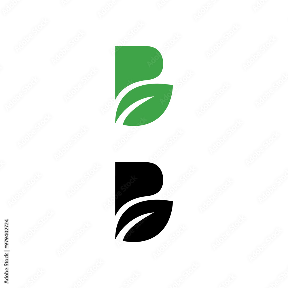 Wall mural b leaf icon green and black l...