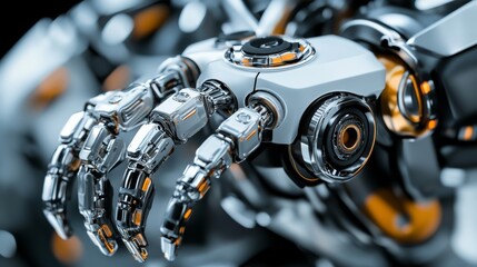 Fototapeta premium Close-up of robotic machine components, focusing on the servos and sensors that enable its accurate movements.