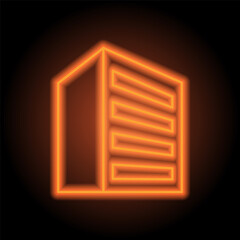 Building simple icon vector. Flat design. Orange neon on black background