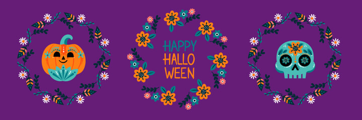 Halloween design elements set for Happy Halloween party.