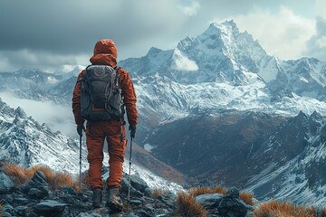 Summit Seeker - A Hiker Embraces the Majesty of the Mountains